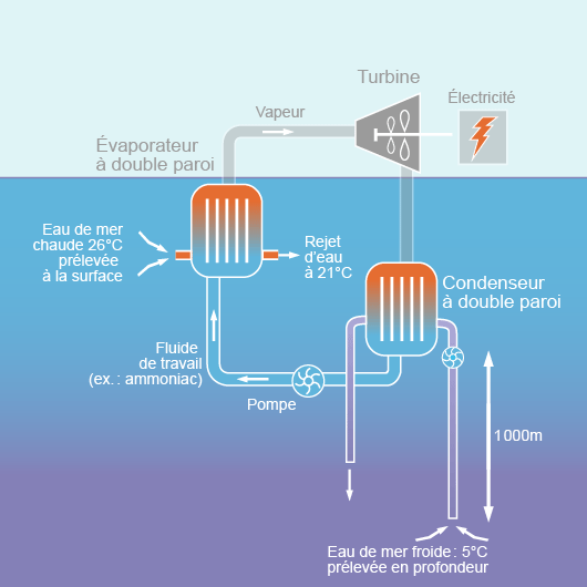 Principe de fonctionnement d'une centrale ETM en cycle fermé (©2012)﻿﻿﻿