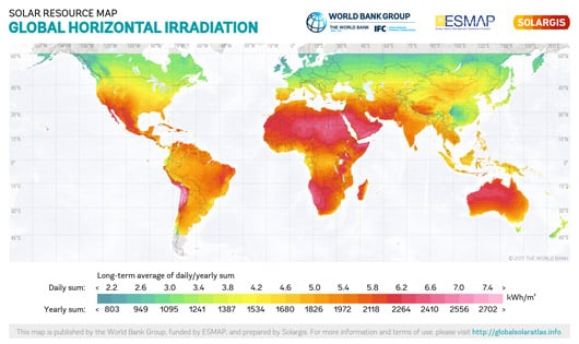 Carte énergie solaire dans le monde