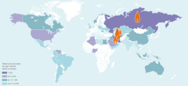 Carte de réserves de gaz naturel dans le monde